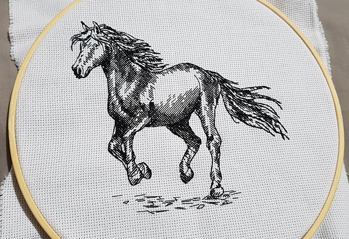 counted-thread embroidery art blackwork horse