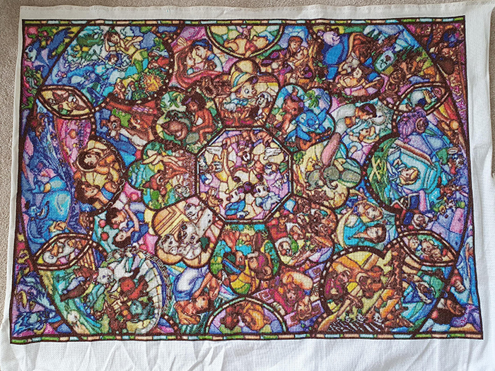 counted-thread embroidery art disney characters stained glass