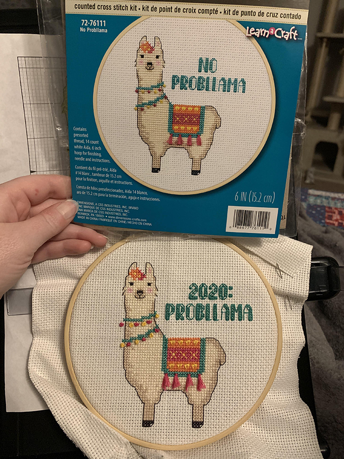 counted-thread embroidery art llama pun