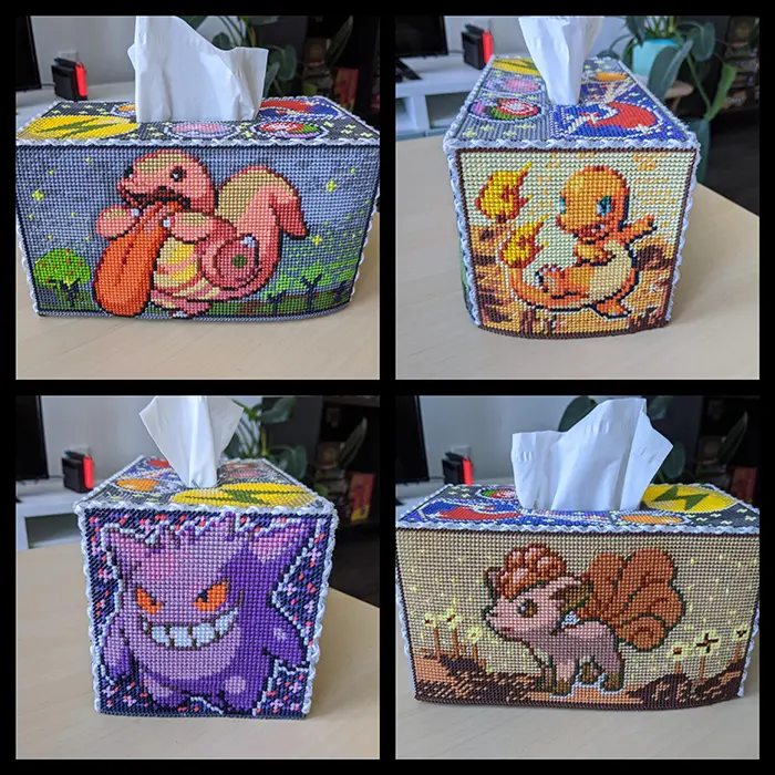 counted-thread embroidery art pokemon-themed tissue box