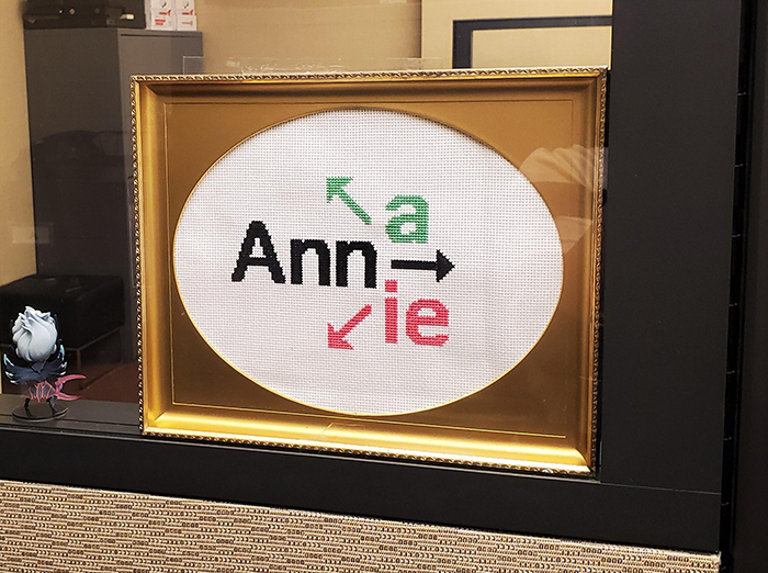 cross-stitch art ann anna annie office direction sign