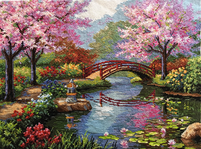 cross-stitch art japanese garden