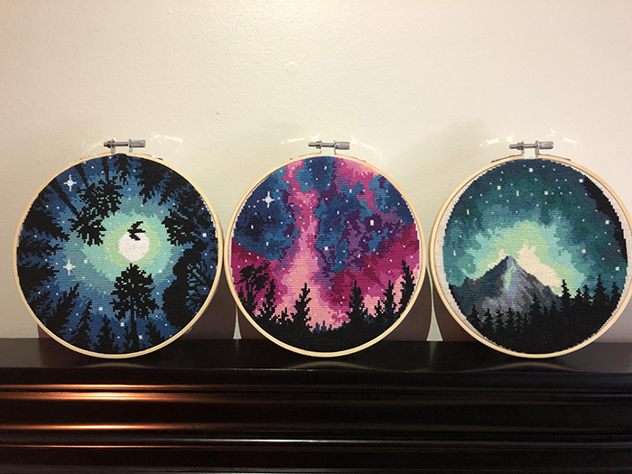 cross-stitch art northern lights