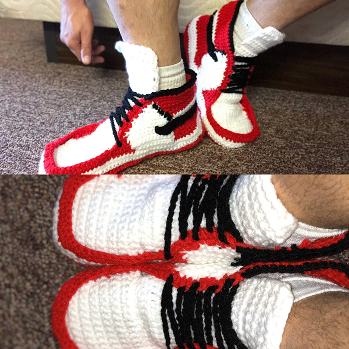 grandmother crocheted jordan 1 sneakers for grandchild