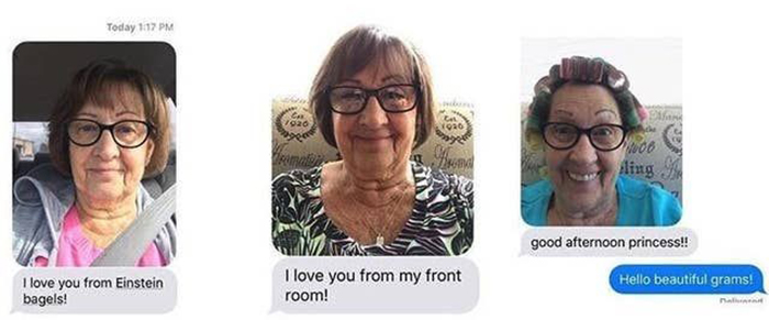 grandmother sending selfies to granddaughter every day