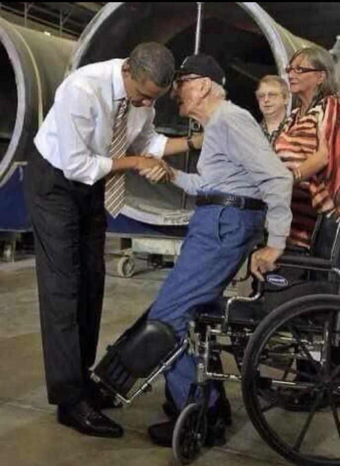 old people being wholesome handicapped veteran shaking obama's hand