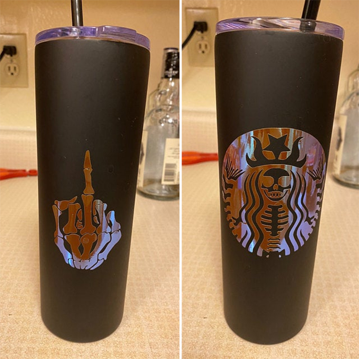 starbucks-inspired matte black skeletal mermaid cup bone decal