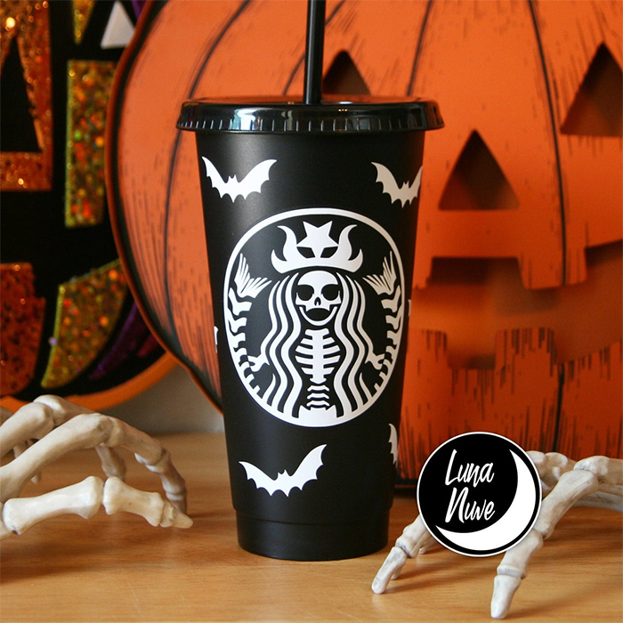 starbucks-inspired matte black skeletal mermaid cup