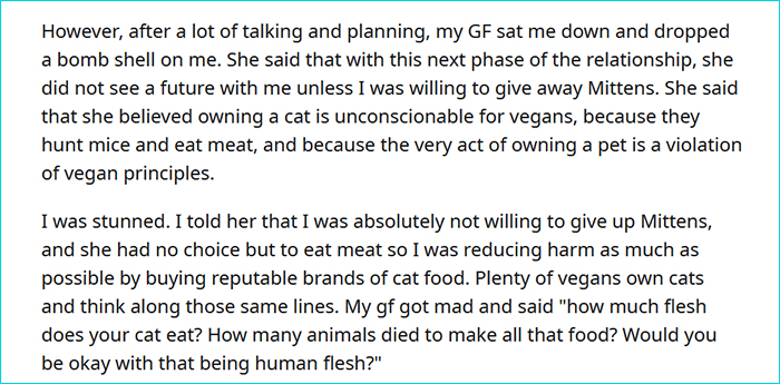 vegan gf demands man to give away his cat 3
