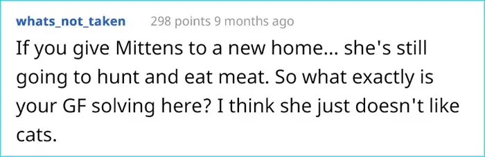 vegan gf demands man to give away his pet comment whats_not_taken