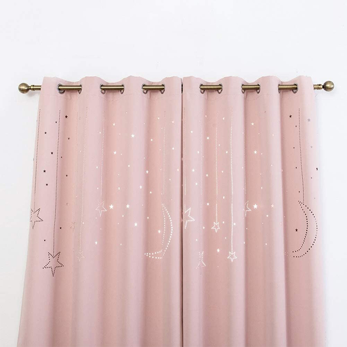 blackout curtains with galaxy cutout baby pink