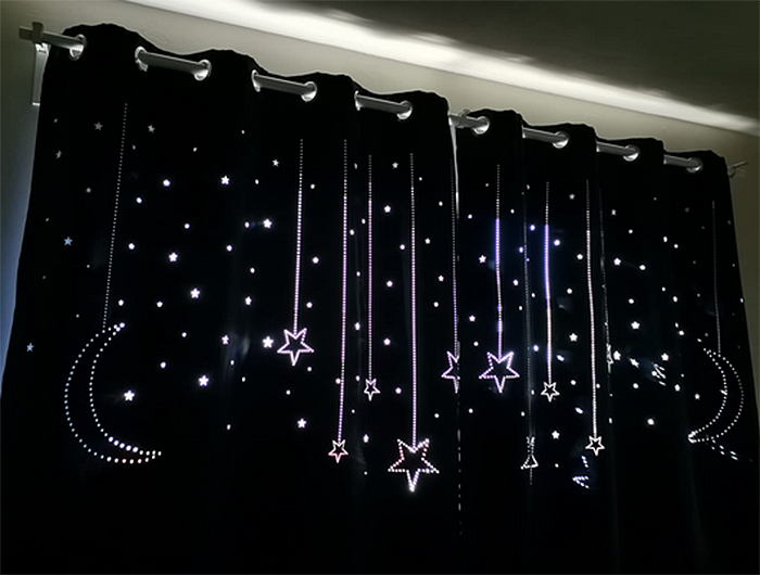 blackout curtains with galaxy cutout effect