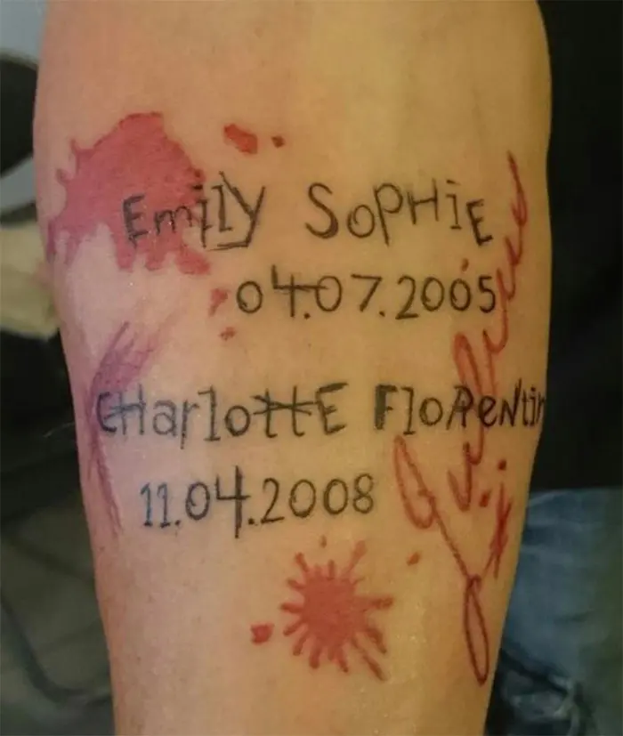 children birthdate inked blood spatters