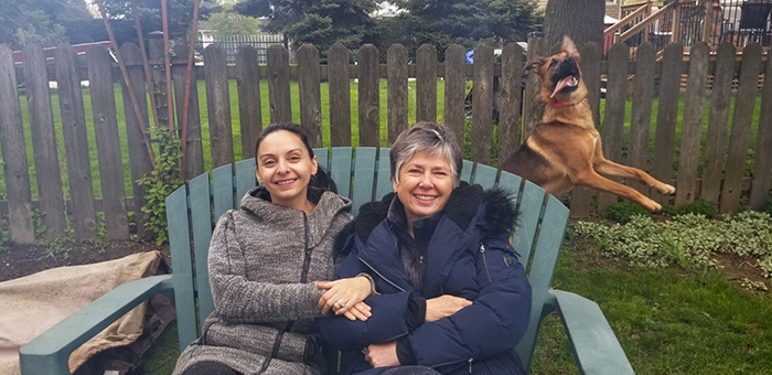 dorky pup photobombing owner and mother