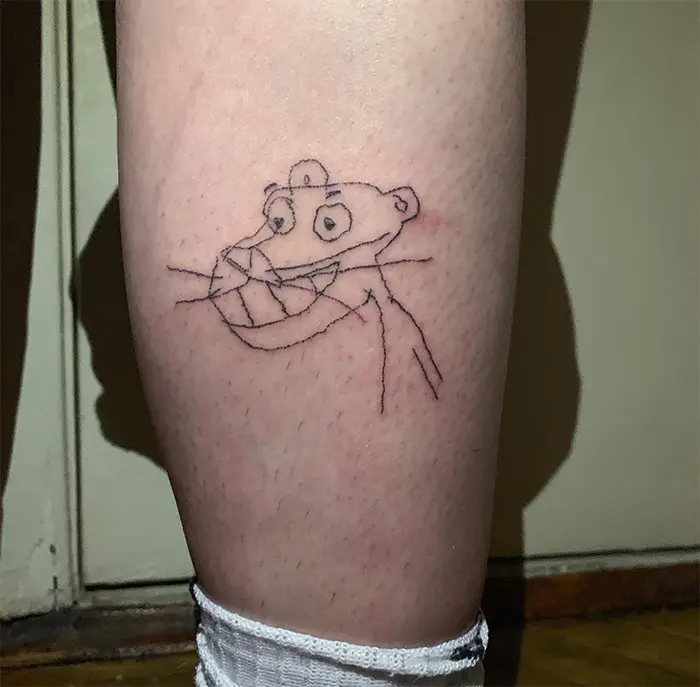 funny animal doodle inked on skin