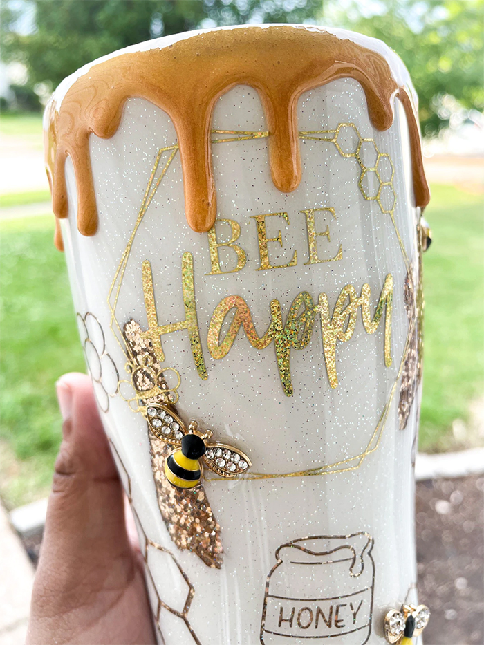 honeybee inspired drinking cup glittery design