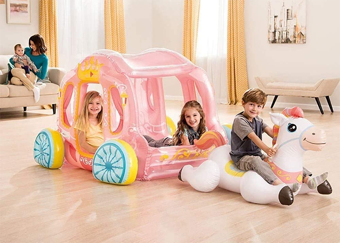 inflatable pink princess carriage indoor play area