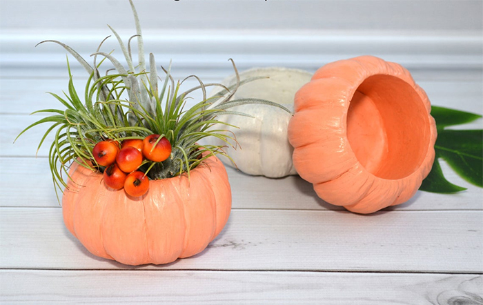 pumpkin-shaped concrete pots