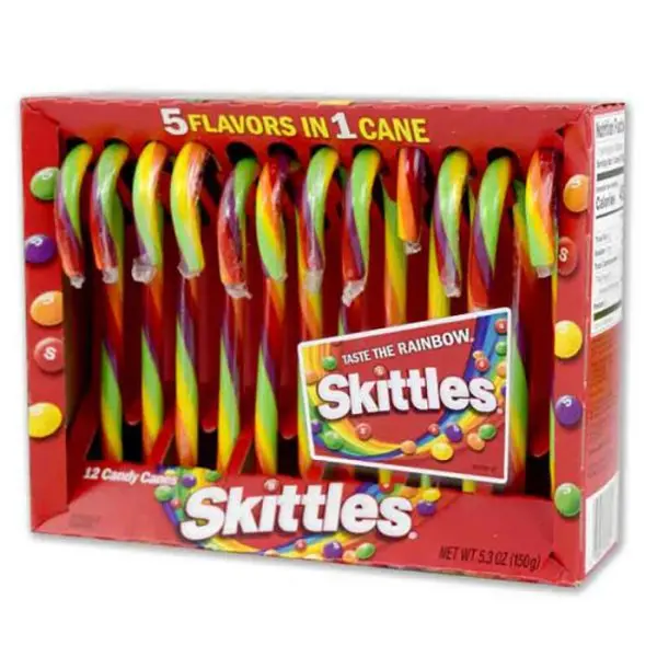 There's Skittles Candy Canes With "5 Flavors In 1 Cane"