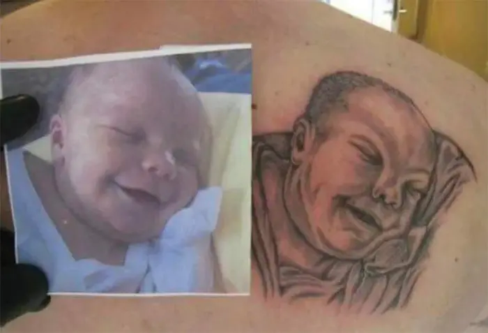 tattoo fails baby portrait