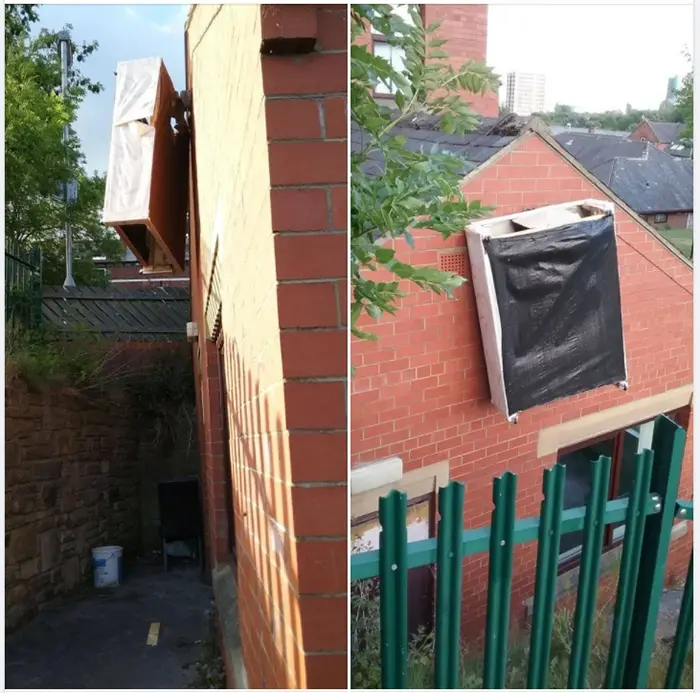 things gone wrong bed frame stuck to the side of neighbor's house