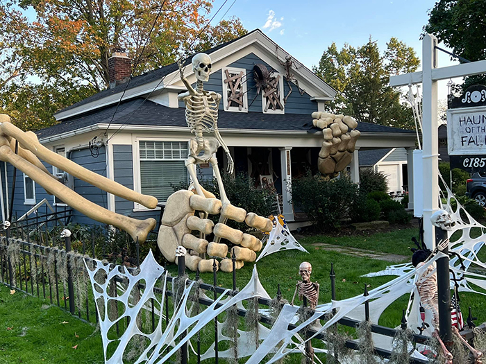 alan perkins giant skeleton halloween decoration day view