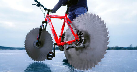 bicycle with saw blade tires