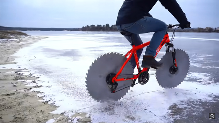 bicycle with saw blade tires