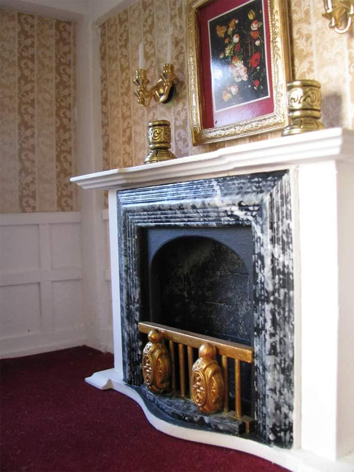 english tudor dollhouse interior fireplace