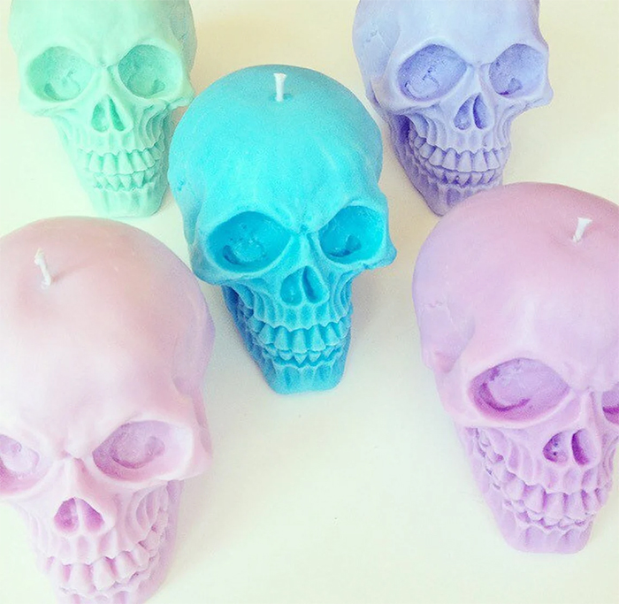 large skull candle colored scented