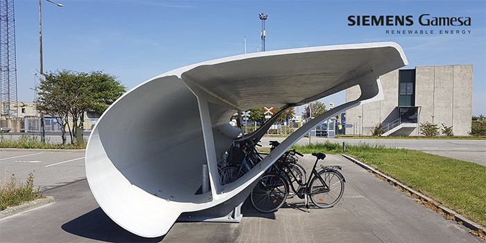 recycling wind turbine blades bike shelter denmark