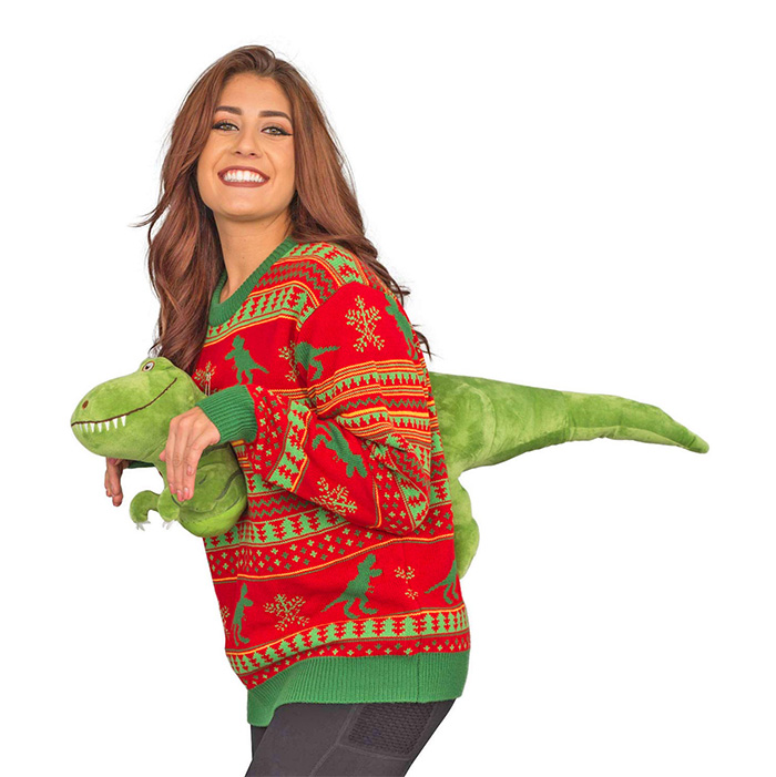 3d t-rex ugly christmas sweater