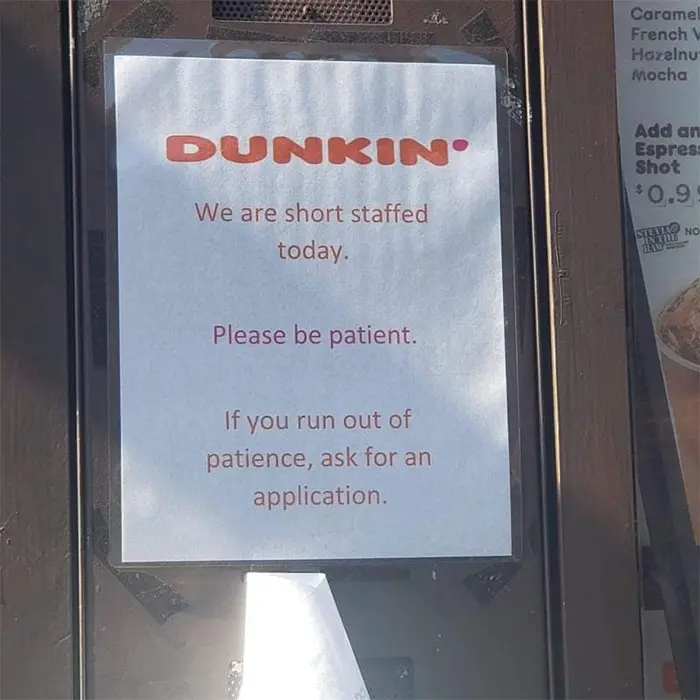 dunkin short-staffed sign