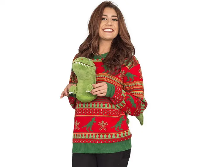 fun 3d t-rex ugly christmas sweater