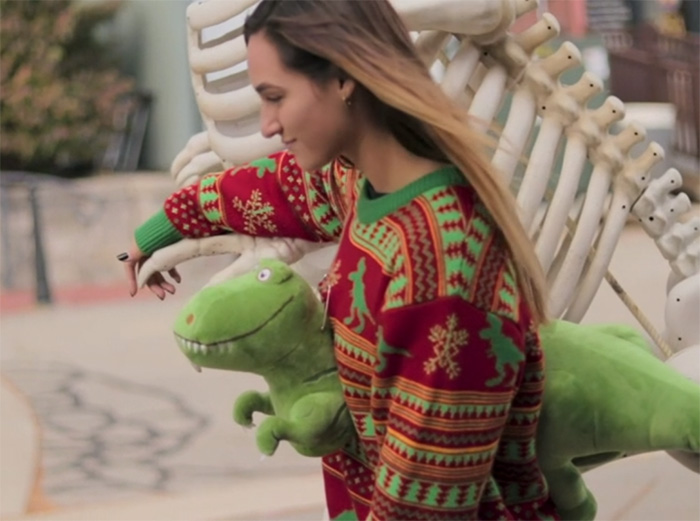 funny holiday jumper removable plush dinosaur