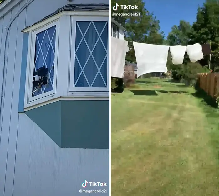 homeowners block neighbors security cameras with laundry