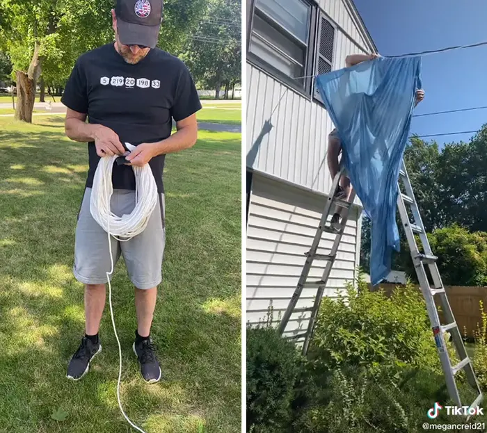 homeowners hang clothesline to fend off nosy neighbor