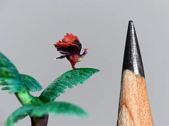 micro bird sculptures crested hoazin