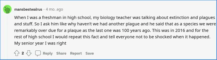 what is something a high school teacher told you that you will never forget plague overdue