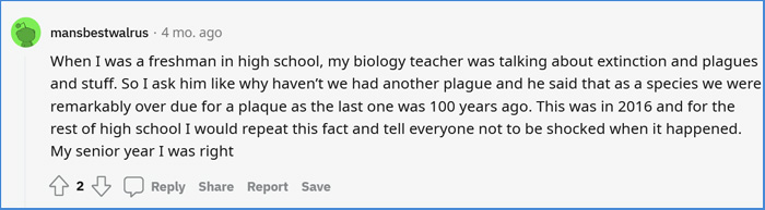 what is something a high school teacher told you that you will never forget plague overdue