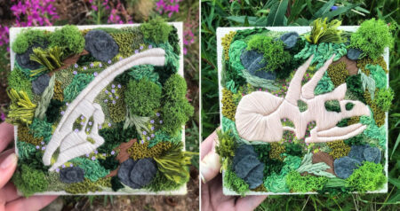 Dinosaur Fossil Embroidery Art