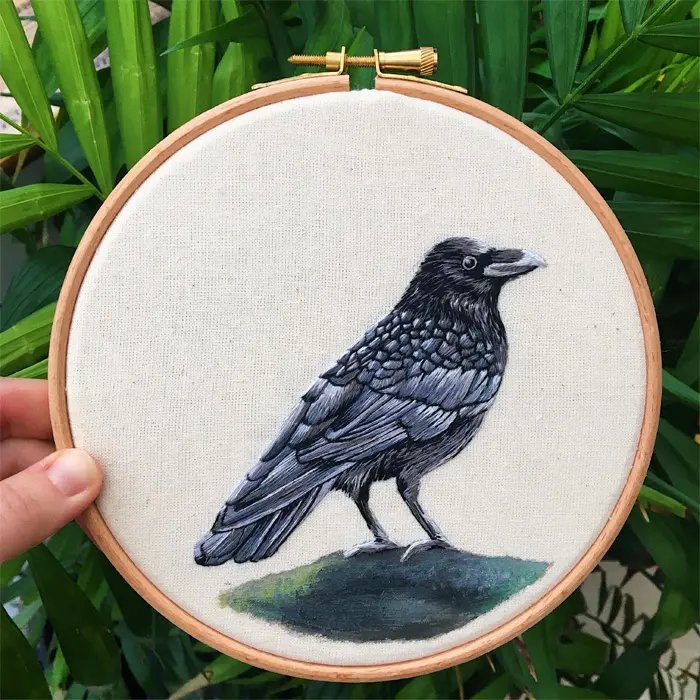 beautiful embroidery crow