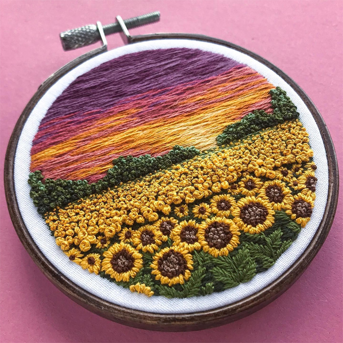 beautiful embroidery sunflower field