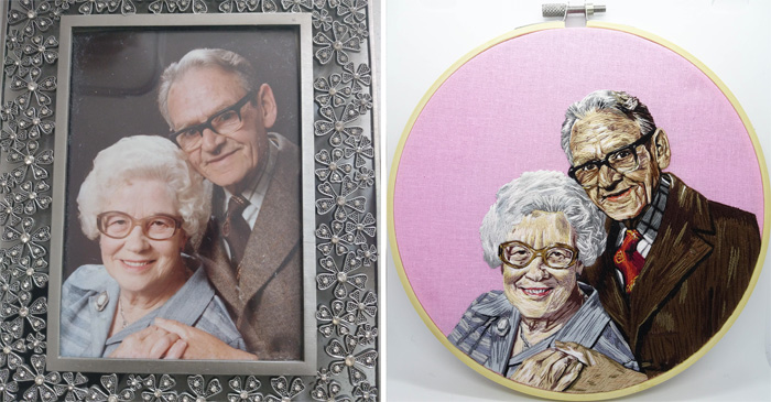 creative needlecraft great-grandparents photo