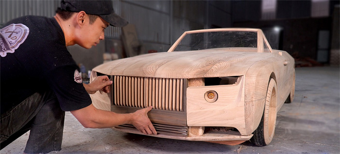 man builds wooden rolls-royce boat tail