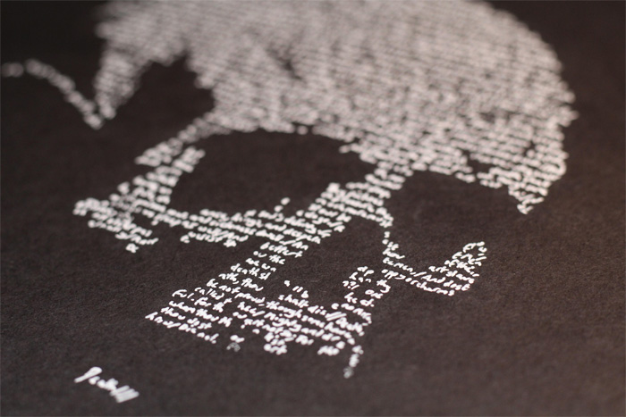 perfect handwriting skull calligram