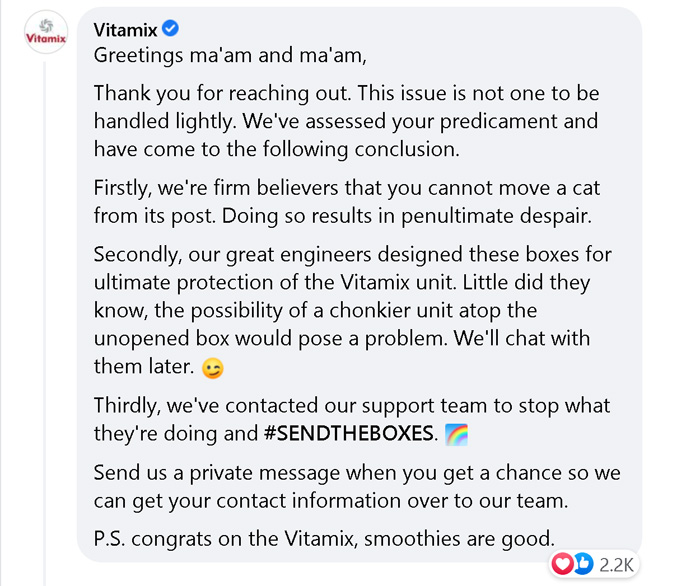 vitamix boxes request response
