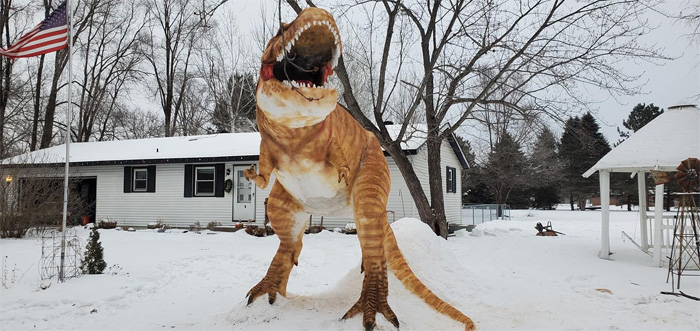 t-rex snow sculpture paul larcom