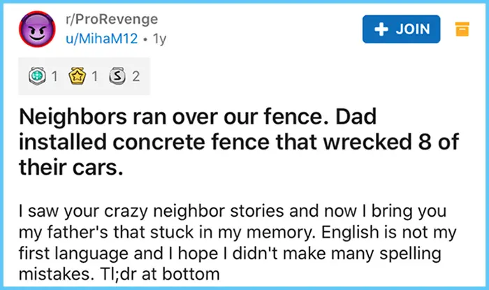 neighbors running over fence revenge story