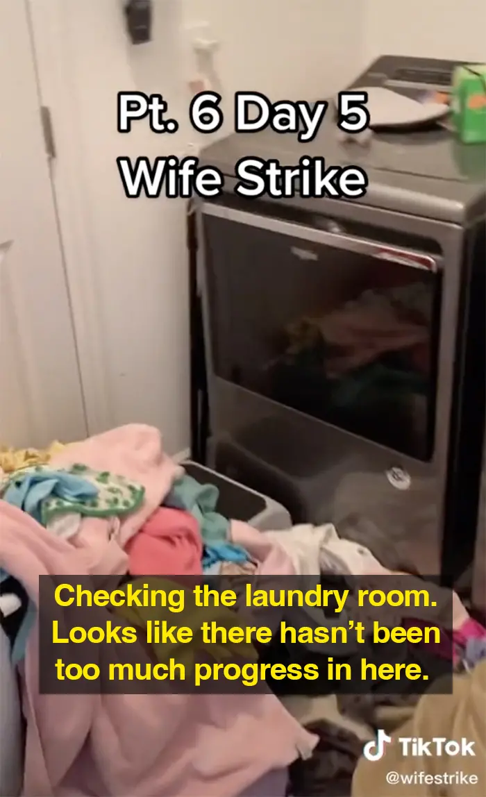 wife strike messy laundry room